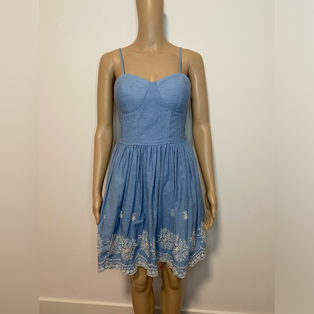 Rush Blue Casual Spaghetti Strap Dress Padded Cups Sz Small with Pockets - Picture 9 of 10